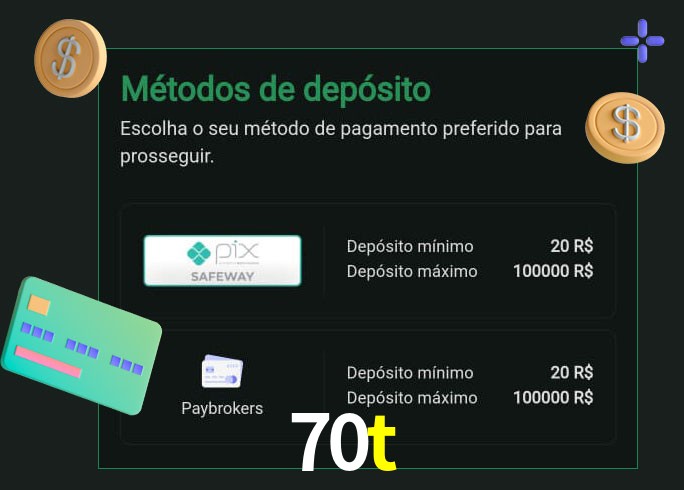 O cassino 70t oferece uma grande variedade de métodos de pagamento